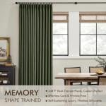 MIULEE Olive Green Pinch Pleated 100% Blackout Linen Curtains for Bedroom, Room Darkening Memory Trained Dark Green Window Curtains 84 inches Long for Living Room, Black Out Pleat Drapes, 2 Panels