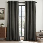 102 Inch Long Charcoal Gray Blackout Curtains for Bedroom 2 Panels Set Modern Natural Linen Back Tab Pleated Floor to Ceiling Thermal Drapes Hooks Rings 102 In Window Drapes 100% Black Out Linen