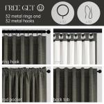 102 Inch Long Charcoal Gray Blackout Curtains for Bedroom 2 Panels Set Modern Natural Linen Back Tab Pleated Floor to Ceiling Thermal Drapes Hooks Rings 102 In Window Drapes 100% Black Out Linen