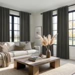 102 Inch Long Charcoal Gray Blackout Curtains for Bedroom 2 Panels Set Modern Natural Linen Back Tab Pleated Floor to Ceiling Thermal Drapes Hooks Rings 102 In Window Drapes 100% Black Out Linen