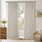 105 Inch Blackout Linen Curtains Pinch Pleat for Bedroom Living Room Darkening Neutral Pleated 100% Black Out Thermal Insulated Window Drapes Double Layer Soundproof Curtains 2 Panels Ivory Natural