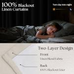 105 Inch Blackout Linen Curtains Pinch Pleat for Bedroom Living Room Darkening Neutral Pleated 100% Black Out Thermal Insulated Window Drapes Double Layer Soundproof Curtains 2 Panels Ivory Natural