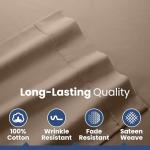 4 Piece King Sheet Set | 400 Thread Count | Queen Size Bed Sheets Set | Lightweight Breathable 100% Cotton Sheets | Wrinkle Resistant & Fade Resistant Sateen Sheets | Silky Soft & Durable | Tan