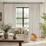 105 Inch Blackout Linen Curtains Pinch Pleat for Bedroom Living Room Darkening Neutral Pleated 100% Black Out Thermal Insulated Window Drapes Double Layer Soundproof Curtains 2 Panels Ivory Natural