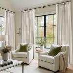 105 Inch Blackout Linen Curtains Pinch Pleat for Bedroom Living Room Darkening Neutral Pleated 100% Black Out Thermal Insulated Window Drapes Double Layer Soundproof Curtains 2 Panels Ivory Natural