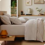 Bedsure 100% Washed Cotton Percale Sheets King Size - Linen Like Textured 6-Piece Bedsheet Set with 18" Deep Pocket, Breathable & PureWoven Soft Comfy (Linen, King)