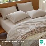 Bedsure 100% Washed Cotton Percale Sheets King Size - Linen Like Textured 6-Piece Bedsheet Set with 18" Deep Pocket, Breathable & PureWoven Soft Comfy (Linen, King)