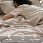 Bedsure 100% Washed Cotton Percale Sheets King Size - Linen Like Textured 6-Piece Bedsheet Set with 18" Deep Pocket, Breathable & PureWoven Soft Comfy (Linen, King)