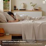 Bedsure 100% Washed Cotton Percale Sheets King Size - Linen Like Textured 6-Piece Bedsheet Set with 18" Deep Pocket, Breathable & PureWoven Soft Comfy (Linen, King)