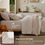 Bedsure 100% Washed Cotton Percale Sheets King Size - Linen Like Textured 6-Piece Bedsheet Set with 18" Deep Pocket, Breathable & PureWoven Soft Comfy (Linen, King)