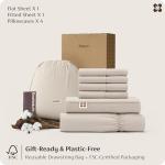 Bedsure 100% Washed Cotton Percale Sheets King Size - Linen Like Textured 6-Piece Bedsheet Set with 18" Deep Pocket, Breathable & PureWoven Soft Comfy (Linen, King)