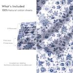 RUVANTI 6 Pcs Cotton Sheets - 100% Natural Cotton Soft, Lightweight & Breathable Crispy Percale Bed Sheets, Queen Sheet Set 16" Deep Pockets, Wild Flower