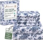 RUVANTI 6 Pcs Cotton Sheets - 100% Natural Cotton Soft, Lightweight & Breathable Crispy Percale Bed Sheets, Queen Sheet Set 16" Deep Pockets, Wild Flower