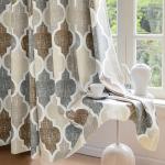 Beauoop 100% Blackout Curtains 84 Inches Long 2 Panels for Bedroom Living Room Brown Grey Moroccan Geo Room Darkening Thermal Insulated Soundproof Grommet Top Window Treatments Drapes, 50x84 Set of 2