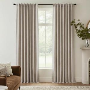 RYB HOME 100% Blackout Linen Curtains 102 Inch Long, Thermal Insulated Privacy Drapes for Bedroom/Living Room/Dining/Patio/Sliding Glass Door/Home Theater, W52 x L102, Natural Beige, 2 Panels