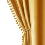 MIULEE Mustard Yellow Pom Pom Velvet Curtains for Fall Bedroom/Living Room Darkening Thermal Insulating 84 Inches Long Blackout Curtains with Rod Pocket for Kid Room/Nursery/Home Theater Set of 2