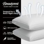 Beautyrest Goose Feather Down Fiber Gusseted Pillows, Firm Hotel Pillow Luxury Bed Pillows, 100% Cotton Cover, Queen/Jumbo Size Set of 2