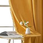 MIULEE Mustard Yellow Pom Pom Velvet Curtains for Fall Bedroom/Living Room Darkening Thermal Insulating 84 Inches Long Blackout Curtains with Rod Pocket for Kid Room/Nursery/Home Theater Set of 2