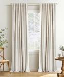 INOVADAY 100% Blackout Curtains 96 Inches Length 2 Panels Set, Back Tab/Rod Pocket Linen Black Out Curtains for Bedroom, Thermal Insulated Window Drapes - Cream, W50 X L96