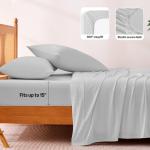 Amazon Basics Cooling Sheets, 4 Piece 100% Recycled Polyester Bed Sheet Set for Hot Sleepers, Breathable, 15-Inch Deep Pocket, Queen, Gray