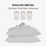 Amazon Basics Cooling Sheets, 4 Piece 100% Recycled Polyester Bed Sheet Set for Hot Sleepers, Breathable, 15-Inch Deep Pocket, Queen, Gray