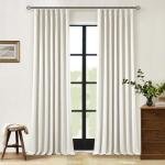 Pinch Pleated Linen Blackout Curtains 96 Inches Long for Living Room 2 Panel Set Cream Ivory 100% Black Out Pinch Pleat Hooks Rings Back Tab 96 Inch Curtain 2 Layer Drapes with Liner Bedroom Window