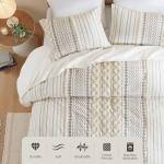 INK+IVY Imani 100% Cotton Duvet Mid Century Modern Design, All Season Comforter Cover Bedding Set, Matching Shams, King/Cal King, Ivory Chenille Tufted Accent 3 Piece