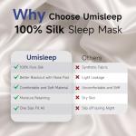 Umisleep Sleep Mask for 100% Pure Mulberry Silk, 22 Momme 6A Soft Eye Masks for Sleep, Adjustable Sleep Masks for Women Men, Light Blocking Sleeping Mask, Silk Eye Mask for Sleeping, Blindfold, Black