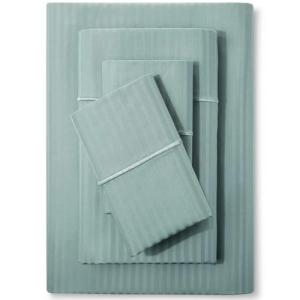 Feather & Stitch 500 TC Queen Size Damask Bed Sheet Set, 100% Cotton Soft Breathable Bedsheets 4 Piece 18" Deep Pockets Sateen Weave Striped Bedding Mattress Resort Hotel Luxury (Granite Green)