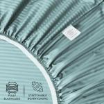 Feather & Stitch 500 TC Queen Size Damask Bed Sheet Set, 100% Cotton Soft Breathable Bedsheets 4 Piece 18" Deep Pockets Sateen Weave Striped Bedding Mattress Resort Hotel Luxury (Granite Green)