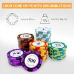 AIBETOMG Poker Chips with Numbers,300Pcs Clay Poker Chips Set with Aluminum Travel Case,14 Gram Casino Poker Set for Texas Holdem, Blackjack