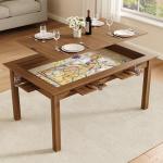 NDOHCUO Board Game Table with Removable Top, 63" Dining/Gaming Table for 4-6 Players with 53in x 31.5in Play Area, Includes 6 Cup Holders & Trays, Rustic Brown (Game Mat Not Included)