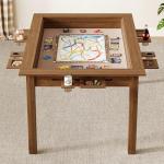 NDOHCUO Board Game Table with Removable Top, 63" Dining/Gaming Table for 4-6 Players with 53in x 31.5in Play Area, Includes 6 Cup Holders & Trays, Rustic Brown (Game Mat Not Included)