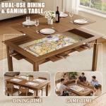 NDOHCUO Board Game Table with Removable Top, 63" Dining/Gaming Table for 4-6 Players with 53in x 31.5in Play Area, Includes 6 Cup Holders & Trays, Rustic Brown (Game Mat Not Included)