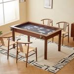 OQSC 2-in-1 Board Game Table with Removable Top, Dining & Gmaing Table for 4~6 Players with Non-Slip Play Mat, Rotating Cup Holders, Solid Wood Legs for Poker, Puzzle, Board Game， Rustic Brown