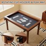 OQSC 2-in-1 Board Game Table with Removable Top, Dining & Gmaing Table for 4~6 Players with Non-Slip Play Mat, Rotating Cup Holders, Solid Wood Legs for Poker, Puzzle, Board Game， Rustic Brown