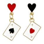 Clofiak 1Pair Queen of Hearts Earrings, Asymmetric Red Heart Queen Poker Earring, Poker Clock Dangle Earrings, Red Tassel Earrings, Costume Accessories for Women