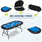 Garvee 8 Player Oval Poker Table Foldable, 72" Poker Game Tables with Storage Bag, Collapsible Legs, Padded Rails & Cup Holders, Portable Folding Game Table for Texas Holdem and Blackjack, Blue