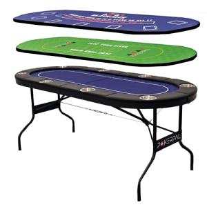 8 Player Poker Table with 2 Interchangeable Game mats, Texas Holdem Poker and Blackjack, Collapsible Casino Table with Padded Rails and XXL Cup Holders for Wine and Whiskey Glasses, (71 in)
