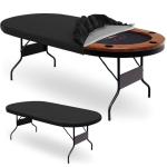 Gasadar Oval Poker Table Dust Cover with Elastic Band Hem and Buckle Fit Portable Poker & Game Table 96" L x 44" W Black