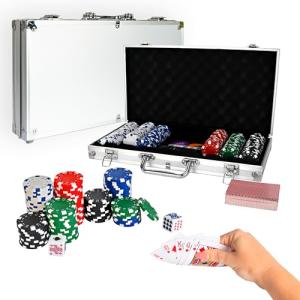 Sunny Days Entertainment Elbow Room Games 300 Piece Poker Set, Includes Colored Chips, Dice, Dealer and Blind Chips, Deck of Cards in a Carrying Case