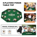 48 Inch Foldable Poker Table Top for 8 Players, Octagon Poker Table Topper with Chips Tray & Cup Holders, Professional Texas Hold’em Poker Table Mat with Carrying Bag for Card Casino Games (Green)