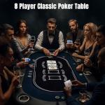 Hyner 8 Player Foldable Poker Table for Adults - Professional Casino Design w/Padded Rail & Deep Cup Holders | Heavy-Duty Steel Frame | Portable for Home Games, Parties & Poker Nights, 71 Inch