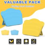 RESOVO Playing Cards Holders Stands Decks w/Foldable Tabletop Stand, 3 Layers Design for Poker UNO Cards, Playing Card Accessories, Set of 2 (1 Blue + 1 Yellow)