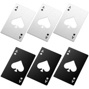 6Pcs Poker Card Bottle Openers, Stainless Steel Ace of Spades Bottle Openers, Credit Card Size Ace of Spades Design Beer Bottles Opener for Beer Soda Wallet Pocket Wedding Party Good Gift