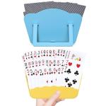 RESOVO Playing Cards Holders Stands Decks w/Foldable Tabletop Stand, 3 Layers Design for Poker UNO Cards, Playing Card Accessories, Set of 2 (1 Blue + 1 Yellow)