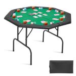 VEVOR Foldable Poker Table, 8 Player 48 in Folding Casino Leisure Table with Padded Rails & Cup Holders, Octagonal Portable Game Tables with Felt & Metal Legs, for Texas Hold'em Game and Blackjack