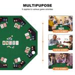 48 Inch Foldable Poker Table Top for 8 Players, Octagon Poker Table Topper with Chips Tray & Cup Holders, Professional Texas Hold’em Poker Table Mat with Carrying Bag for Card Casino Games (Green)