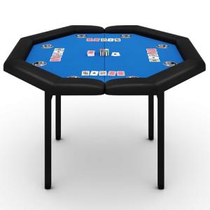 GarveeHome 48" Poker Table Foldable, 8-Player Casino Table with Padded Rails, Stainless Steel Cup Holders ＆ Folding Metal Legs, Octagon Poker Card Board Game Table for Family Game Casino, Blue