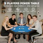 GarveeHome 48" Poker Table Foldable, 8-Player Casino Table with Padded Rails, Stainless Steel Cup Holders ＆ Folding Metal Legs, Octagon Poker Card Board Game Table for Family Game Casino, Blue